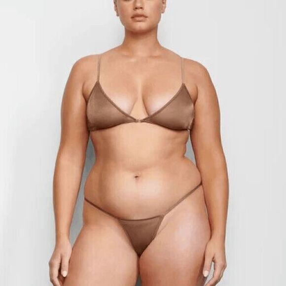 SKIMS Sparkle Glissenette Front Close Triangle Bralette Tan Brown Chai 3X NWT - Picture 9 of 9